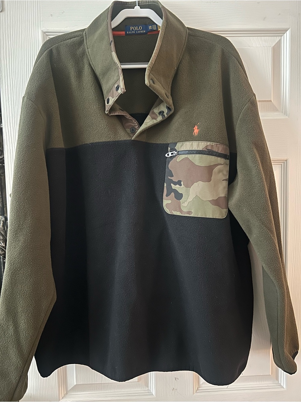 Ralph Lauren Olive & Black Fleece Pullover with Camo Chest Pocket